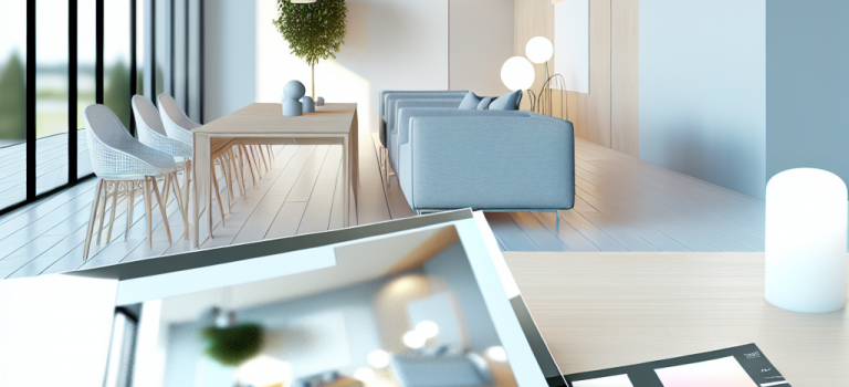 Concept de design d'intérieur moderne avec une palette de couleurs et un pinceau sur une table.